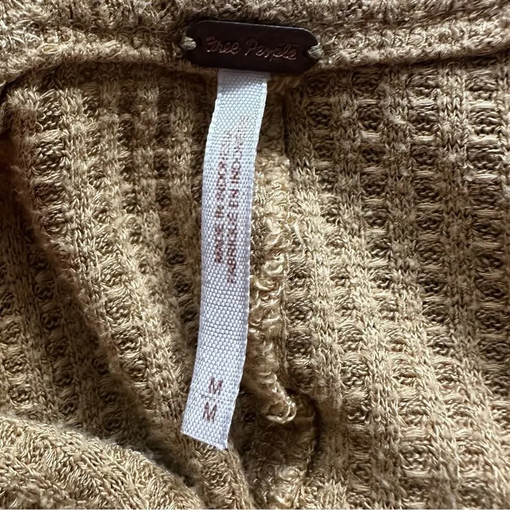 Free People Mustard Yellow Ventura Thermal Top MEDIUM Waffle Knit Long Sleeve